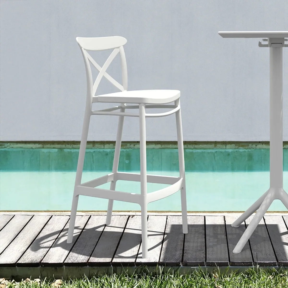 Cross - Tabouret de bar pour jardin avec dossier