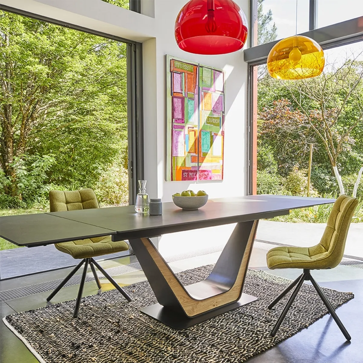 Comet - Table design en céramique avec allonges pied central — vue 3
