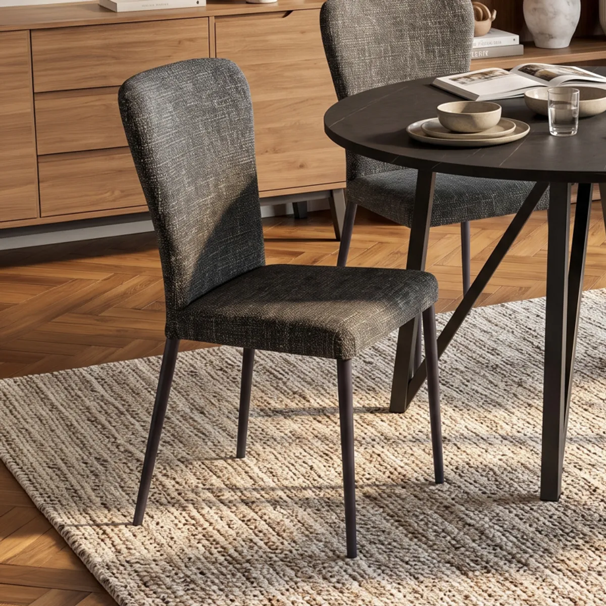 Francine - Chaise moderne en tissu avec pieds en métal