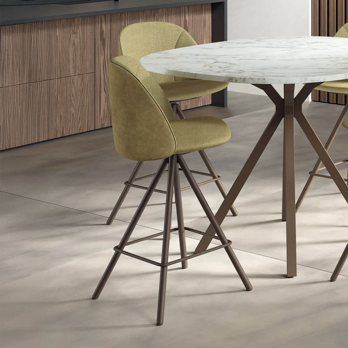 Swiftie - Tabouret snack pivotant en tissu avec pieds en métal