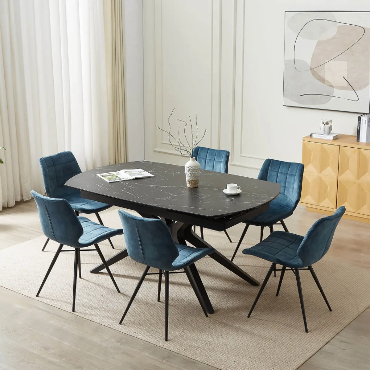 Angèle - Table moderne extensible en céramique pieds métal