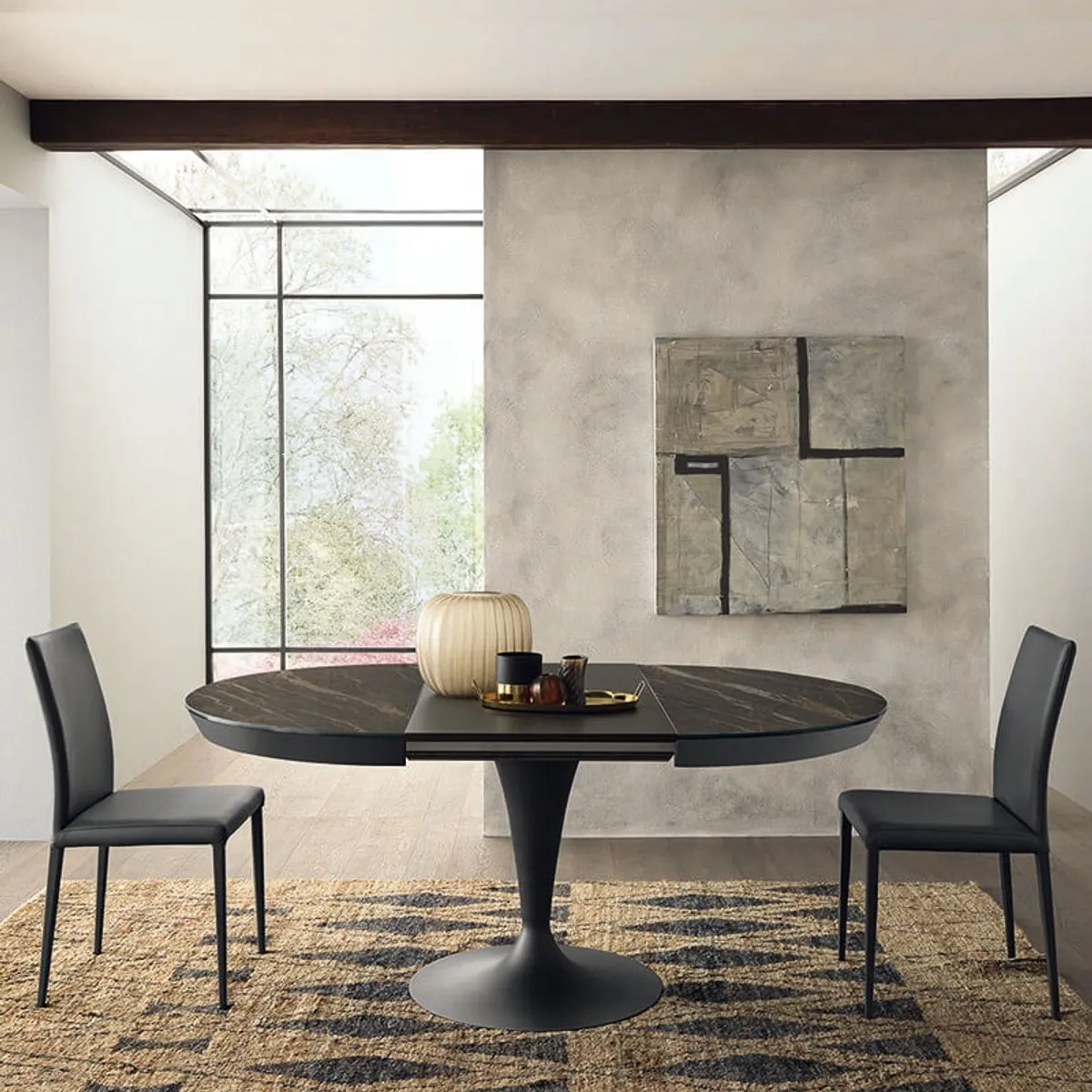 Sun - Table ronde en céramique extensible pied tulipe — vue 5