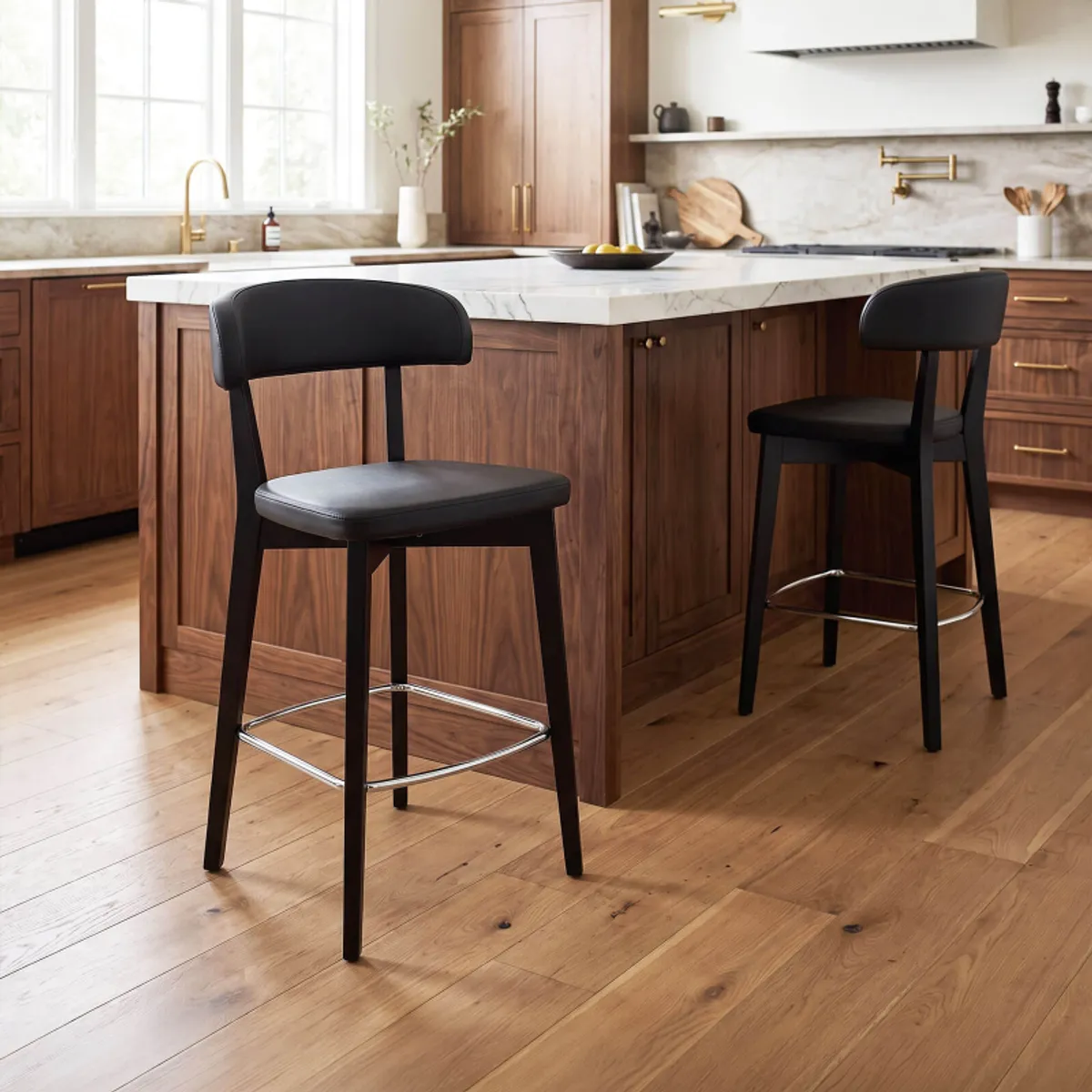 Siren - Tabouret snack en bois massif avec assise et dossier rembourrés — vue 5