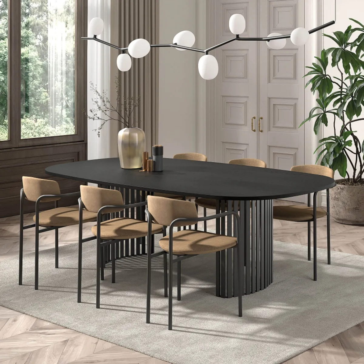 Canvas - Grande table design rectangulaire aux bords arrondis avec pieds ajourés