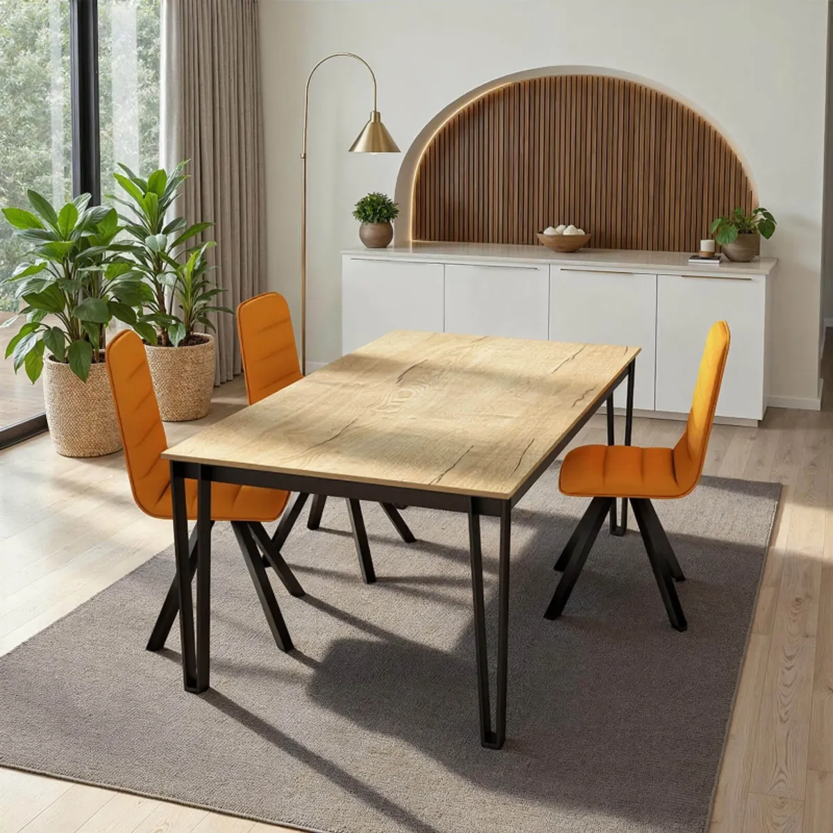 Okaso - Table de salle à manger rectangulaire en stratifié pieds en épingle