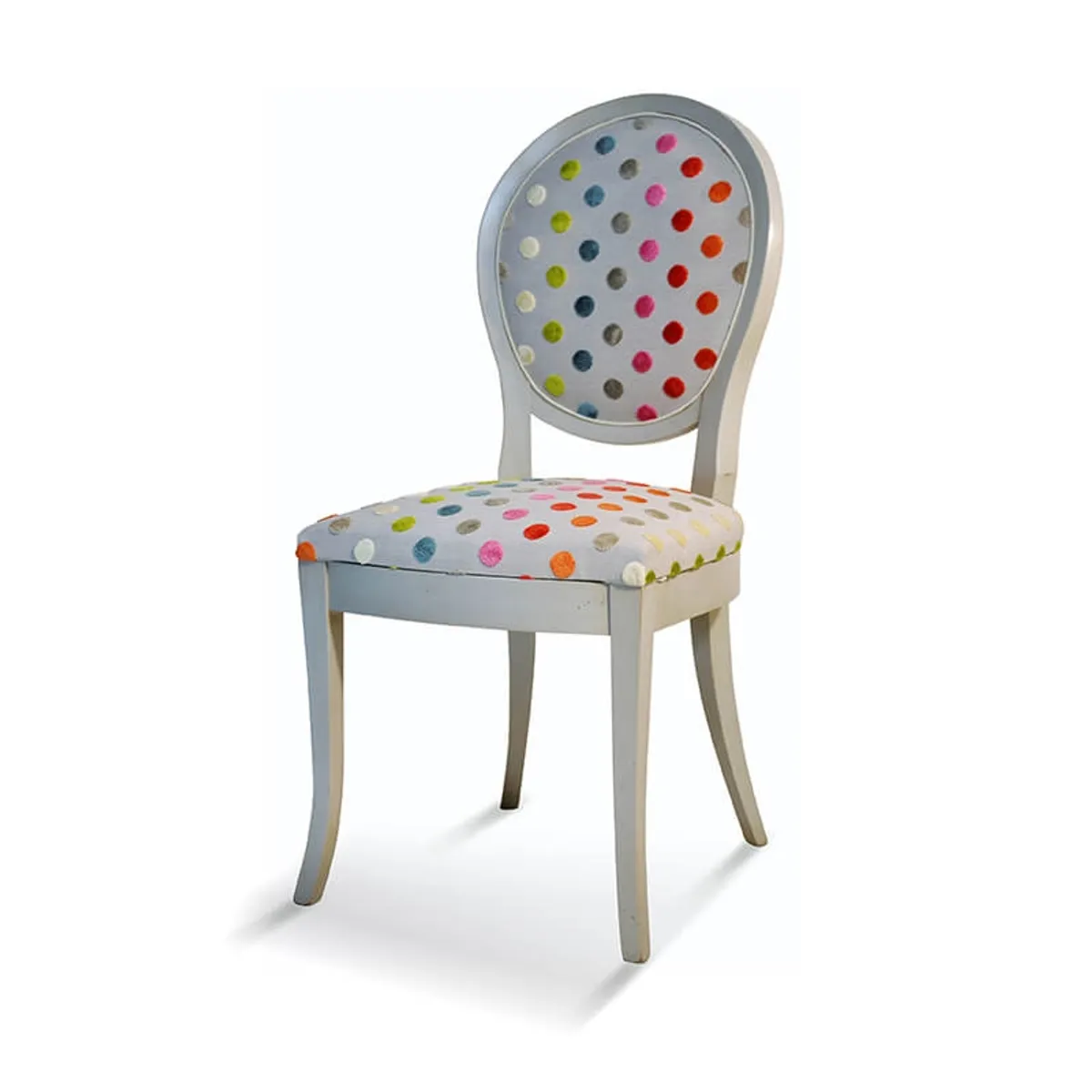 Pauline - Chaise médaillon en bois massif et tissu fabrication française — vue 5
