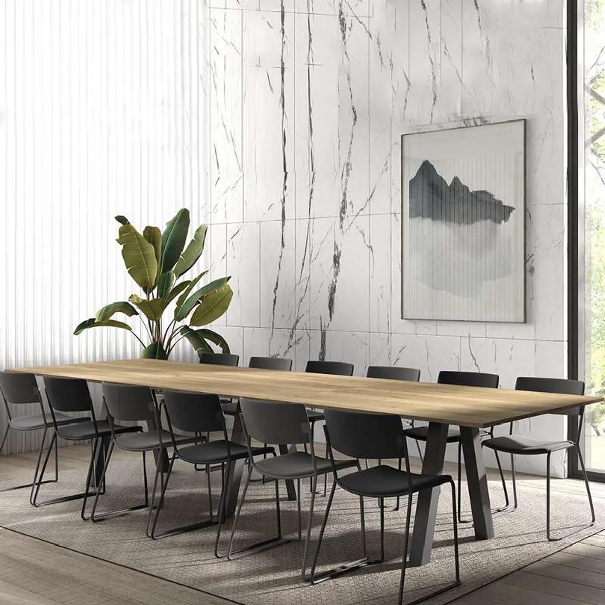Veneto - Grande table de salle à manger en mélaminé avec pieds obliques — vue 3