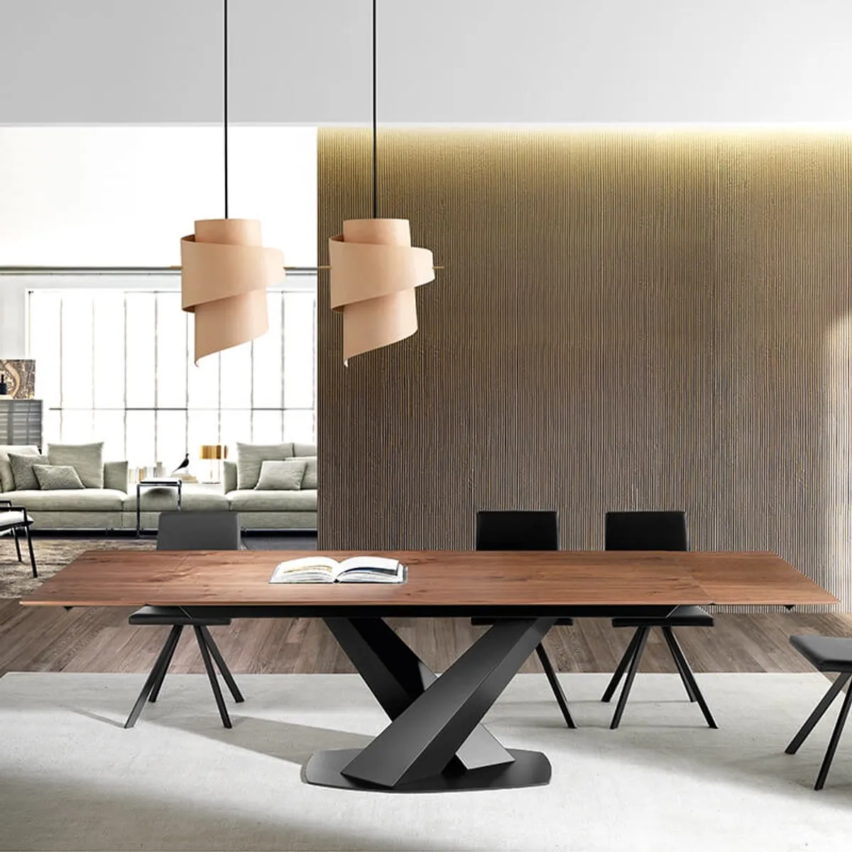 Victory - Table en bois extensible design avec pied central