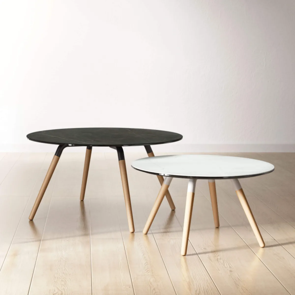 Nuba mini - Table basse ronde en céramique avec pieds en bois