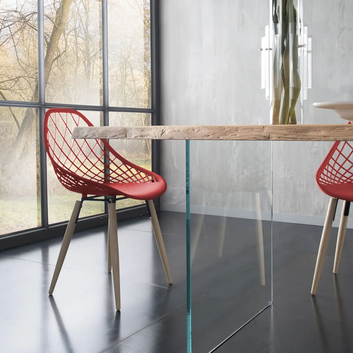 Nemesi 13.05 - Table design rectangulaire en bois avec pieds en verre — vue 5
