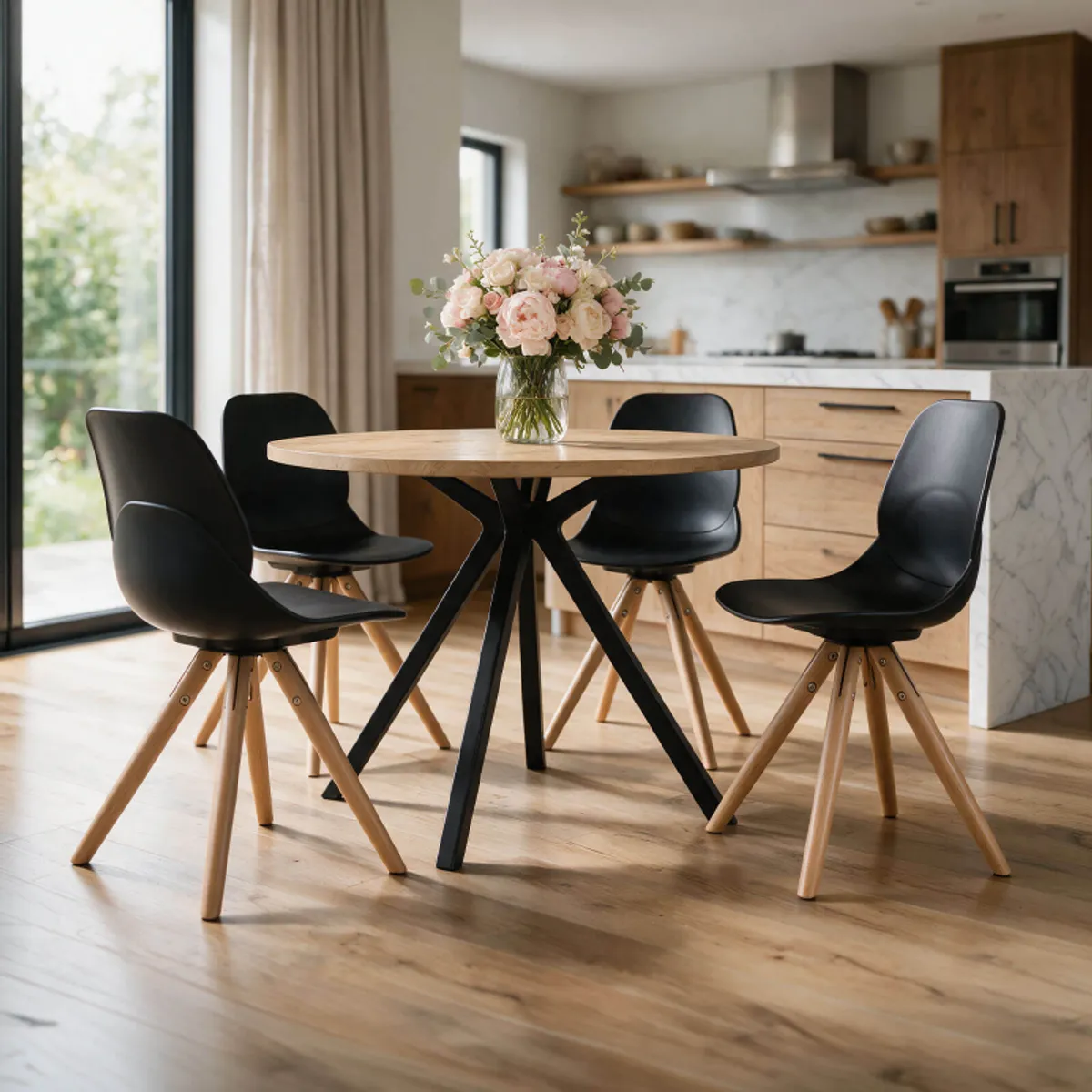 Victoire - Chaise design en polypropylène noir avec pieds en bois — vue 4