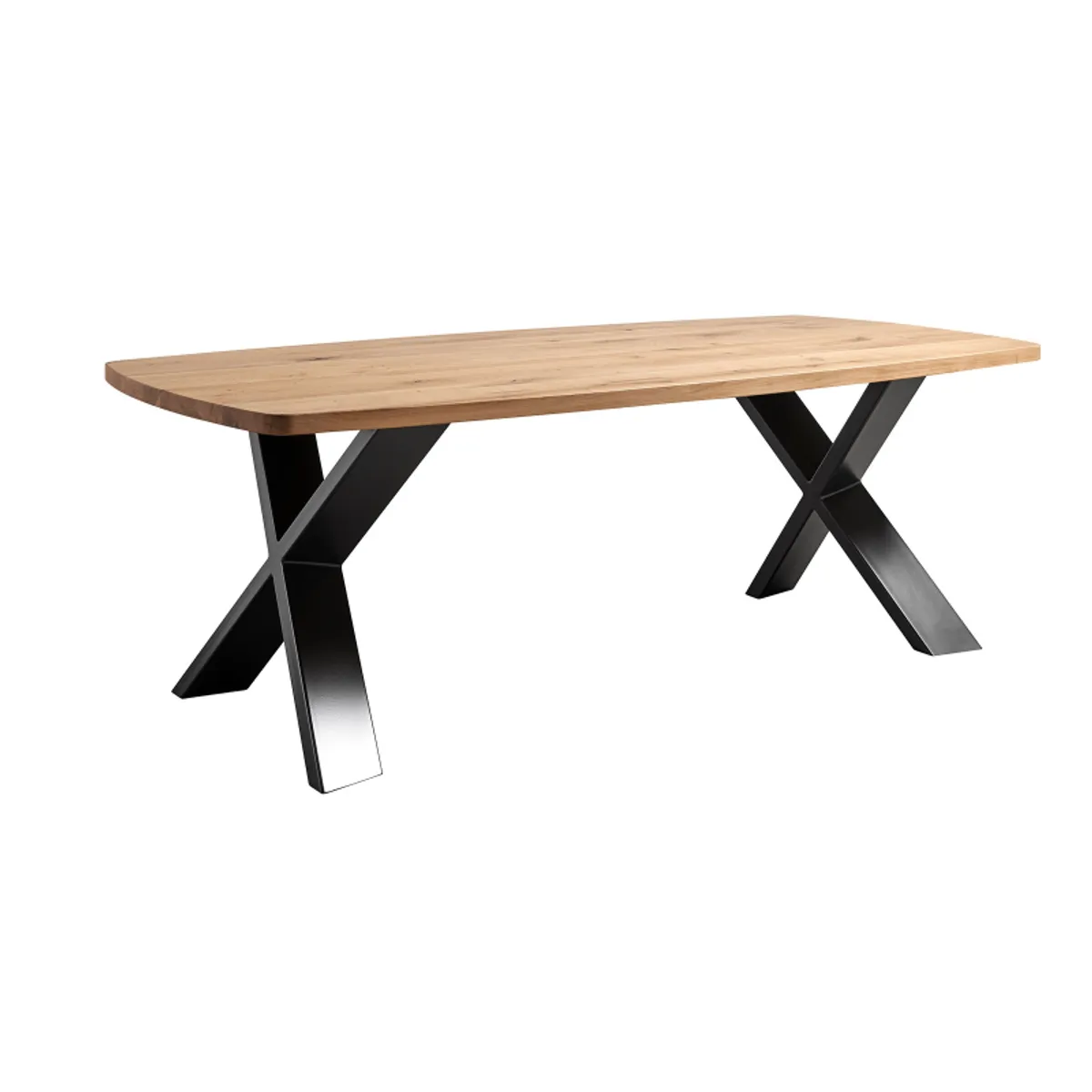 Carte - Table industrielle forme tonneau en bois massif pieds croisés — vue 4