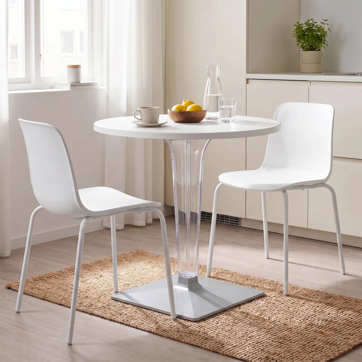 Ice - Table design ronde pour petit espace en polycarbonate et stratifié