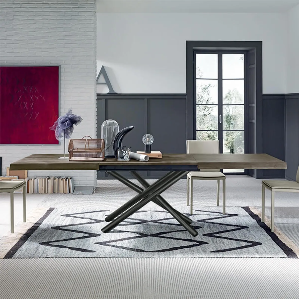 Fahrenheit - Table extensible design italien rectangulaire avec pied mikado — vue 3