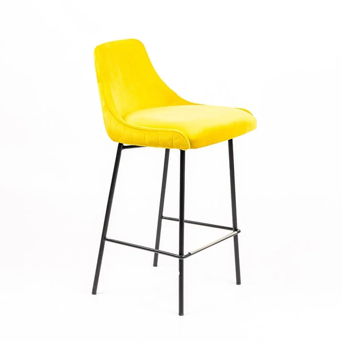 Lars line - Tabouret snack dos matelassé en tissu et pieds métal
