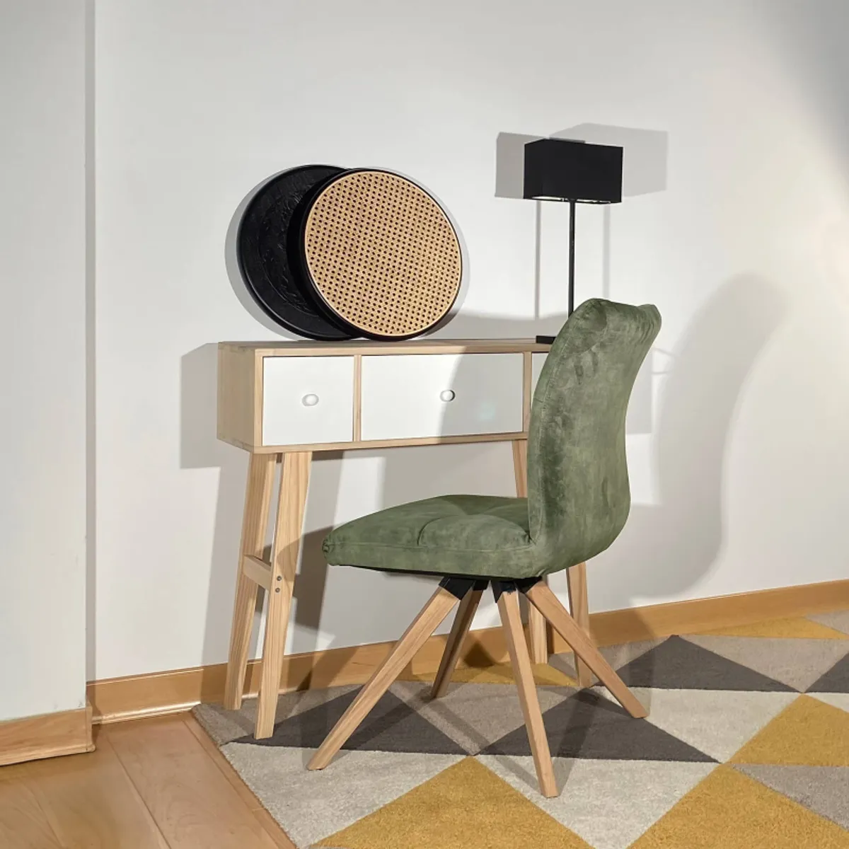 Adèle - Chaise en tissu pivotante confortable avec pieds bois — vue 3