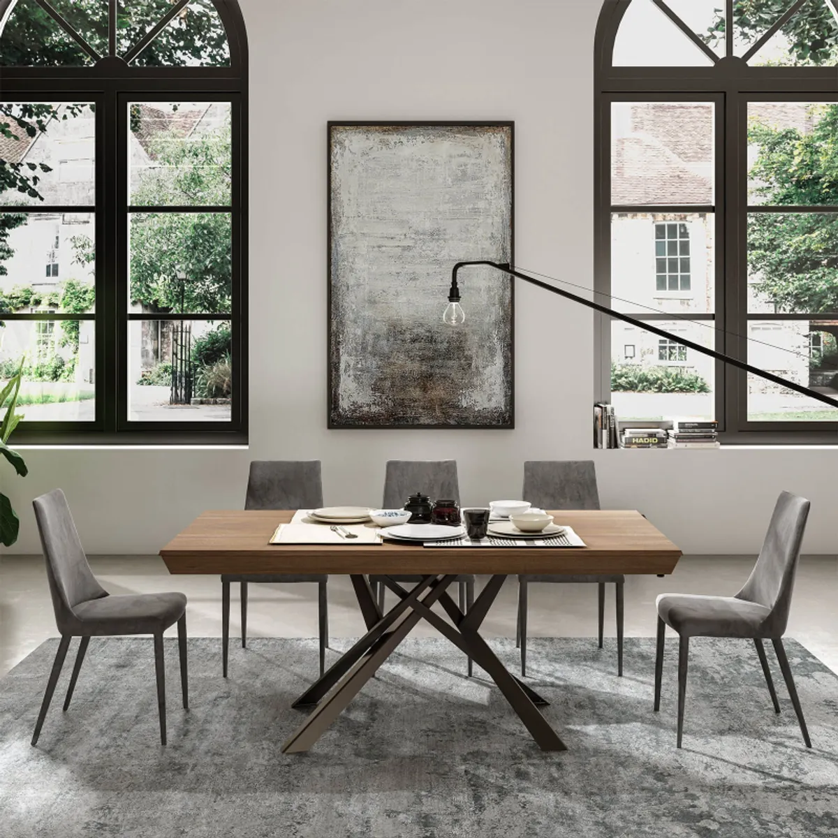 Lungo largo - Table design italienne extensible avec pied mikado — vue 4