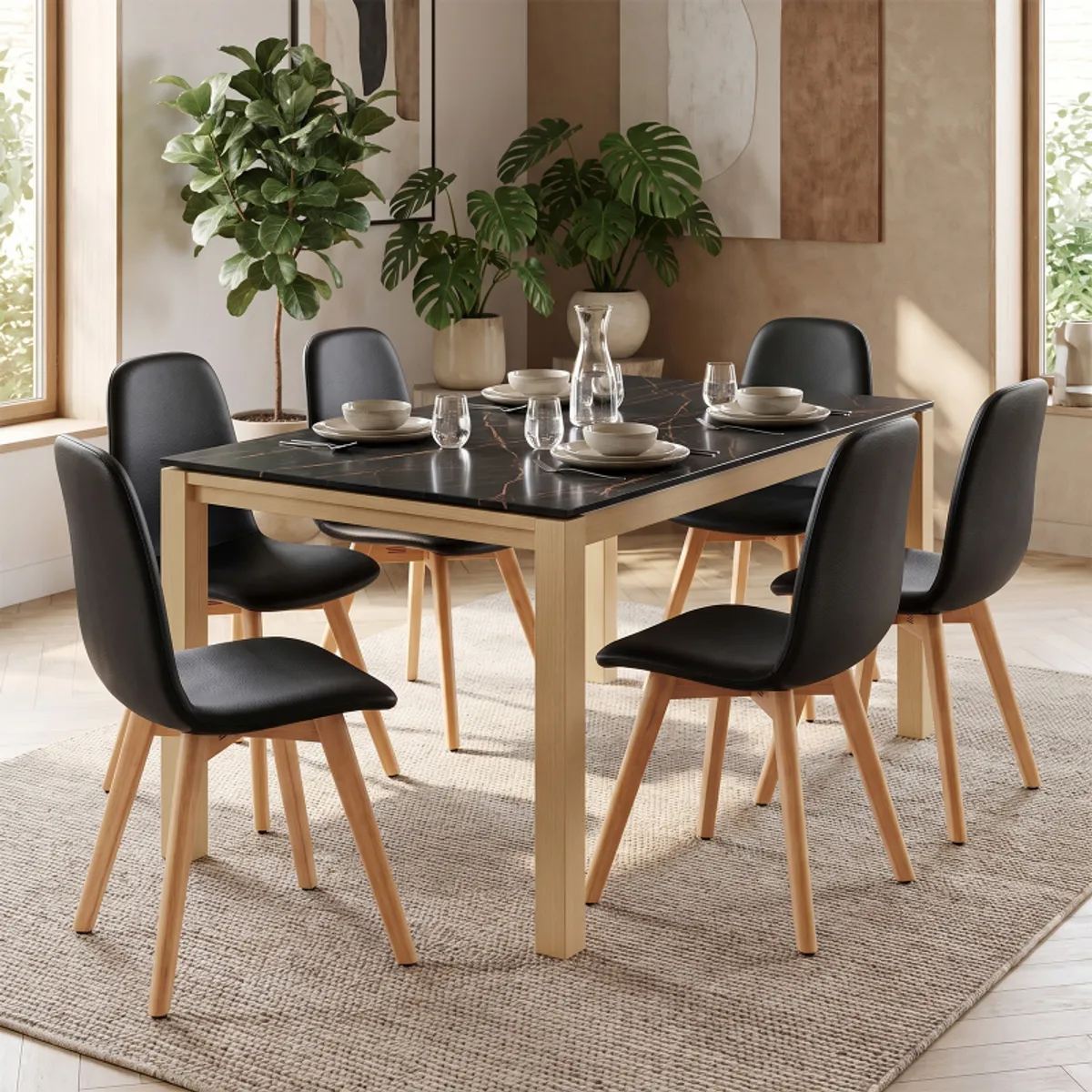 Lakera - Table en Dekton extensible avec pieds en bois massif