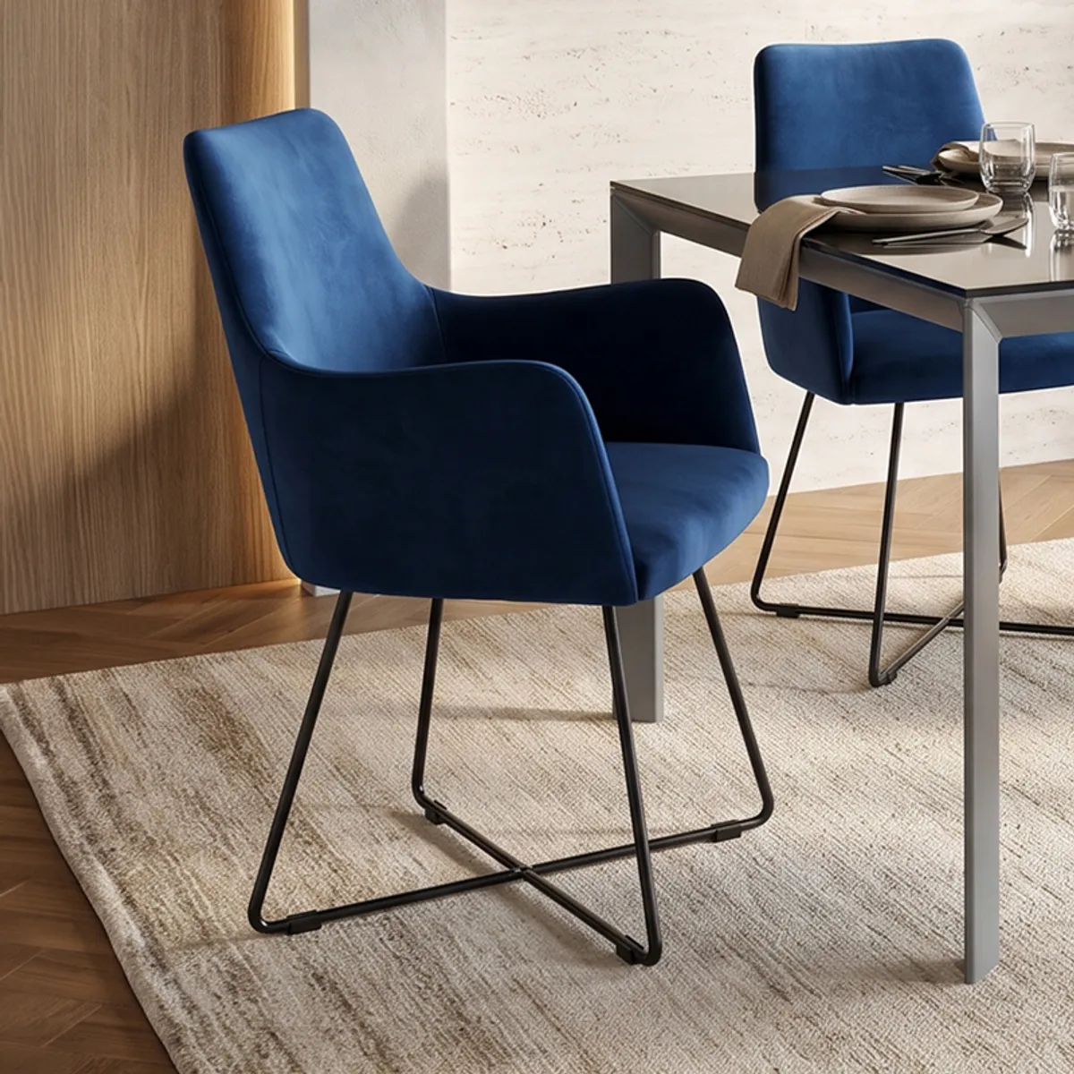 Anders - Fauteuil de salle à manger en tissu et pieds métal
