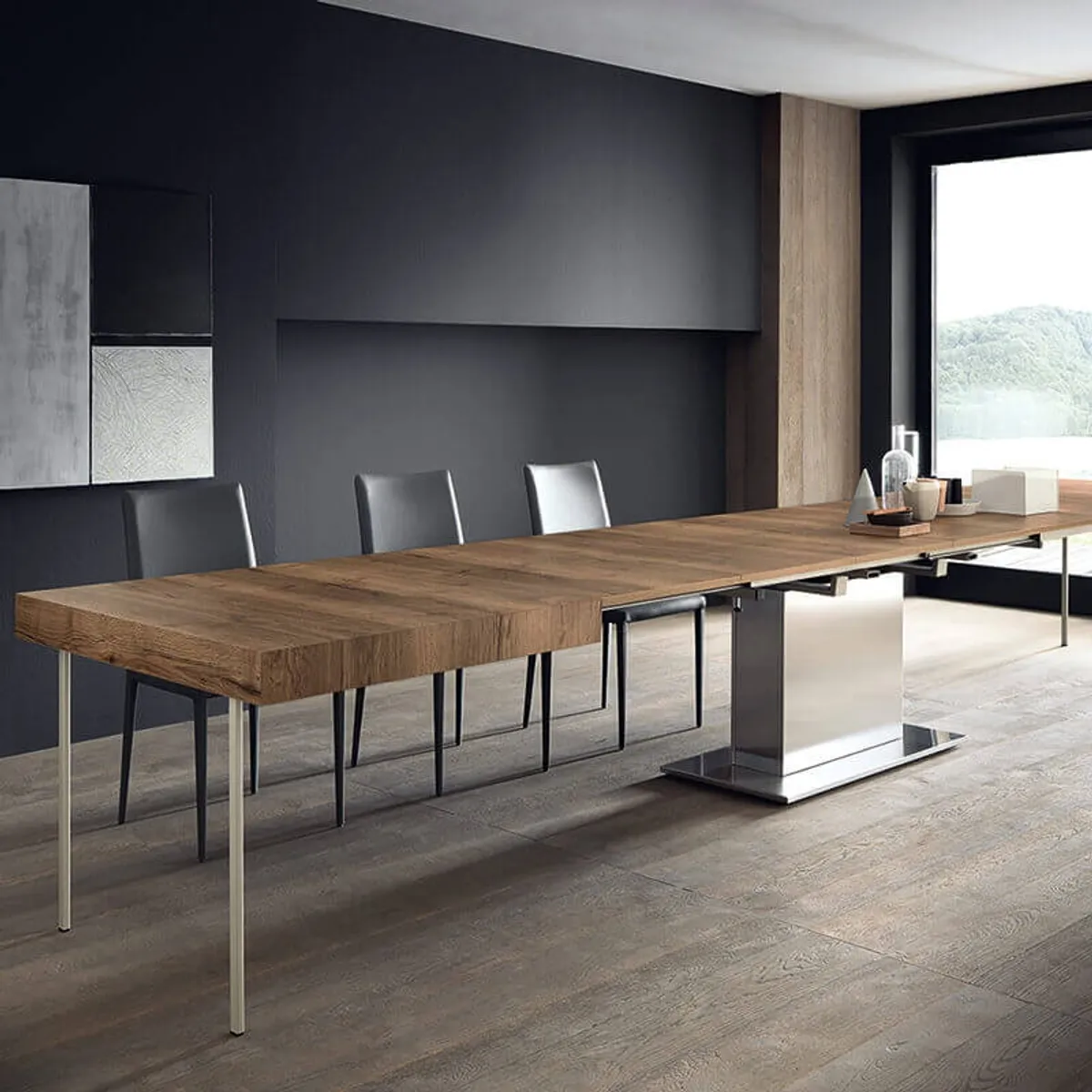Tower Maxi - Table ultra extensible pied central en métal et plateau en mélaminé — vue 4