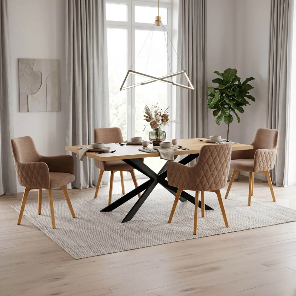 Anders diamant - Fauteuil en tissu dos matelassé et pieds en bois — vue 3