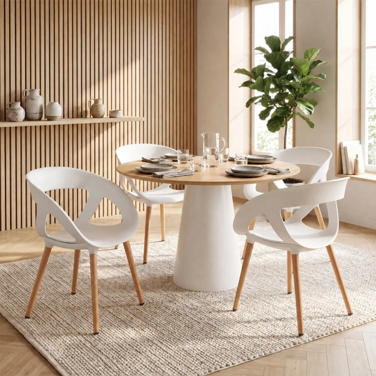 Moema - Fauteuil design italien coque ajourée en technopolymère et pieds en bois — vue 4