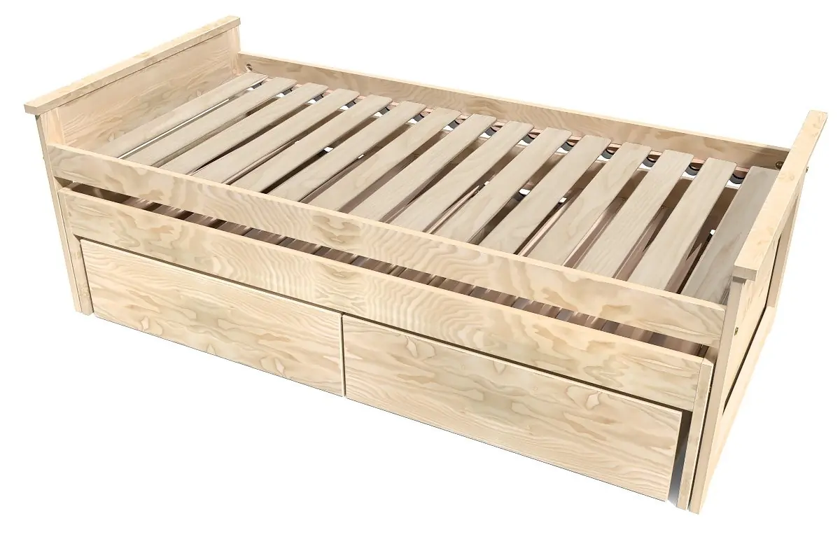 Lit Gigogne Maxi en bois + tiroirs de rangement