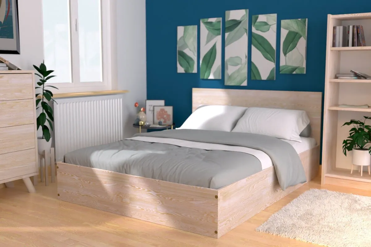 Lit coffre 2 places avec tête de lit en bois - — vue 5