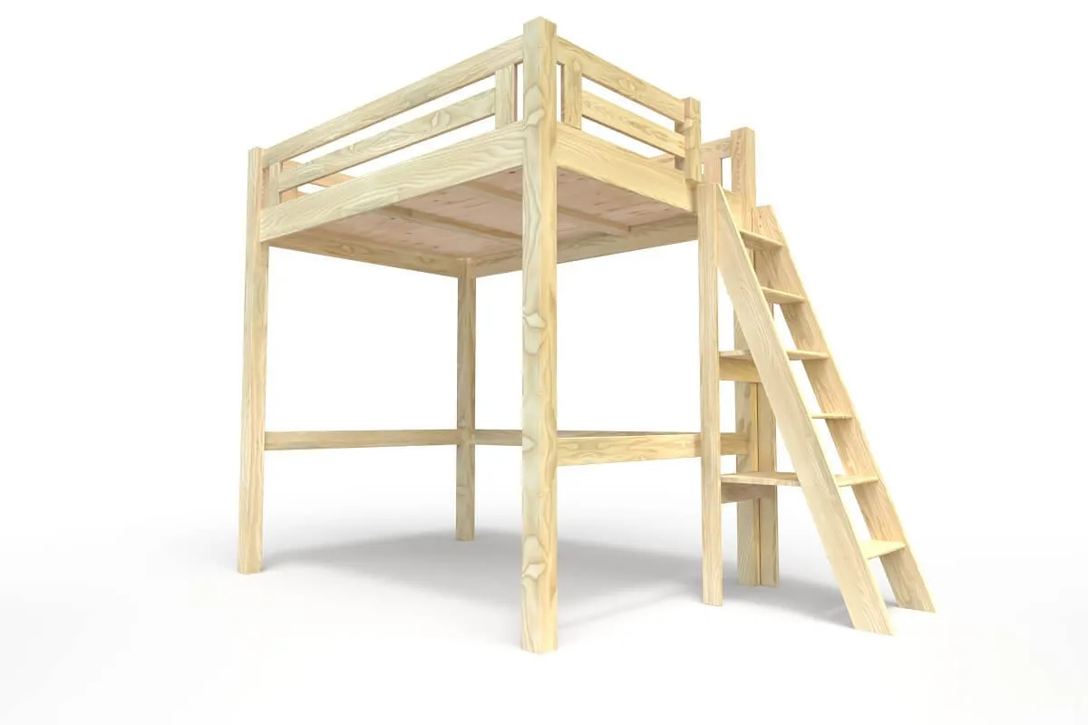 Lit Mezzanine adulte bois + échelle hauteur réglable Alpage