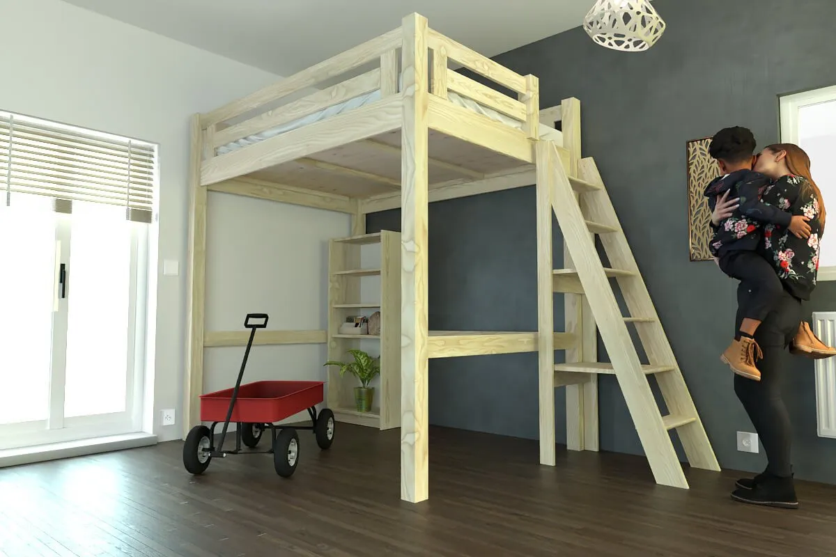 Lit Mezzanine adulte bois + échelle hauteur réglable Alpage — vue 3