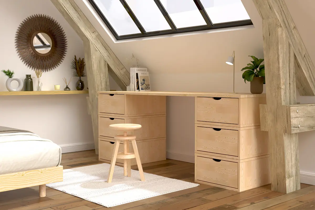 Tabouret réglable à vis en bois — vue 3