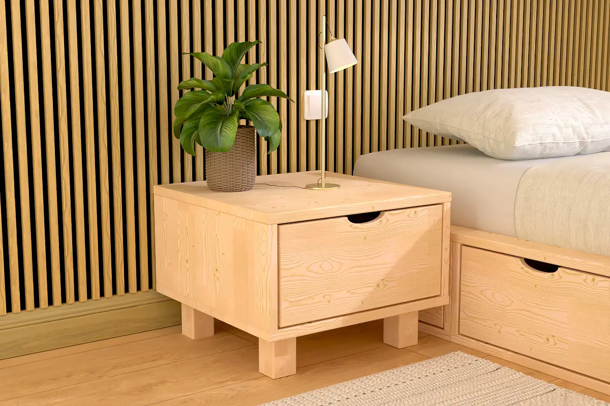 Table de chevet bois Cube + tiroir — vue 3