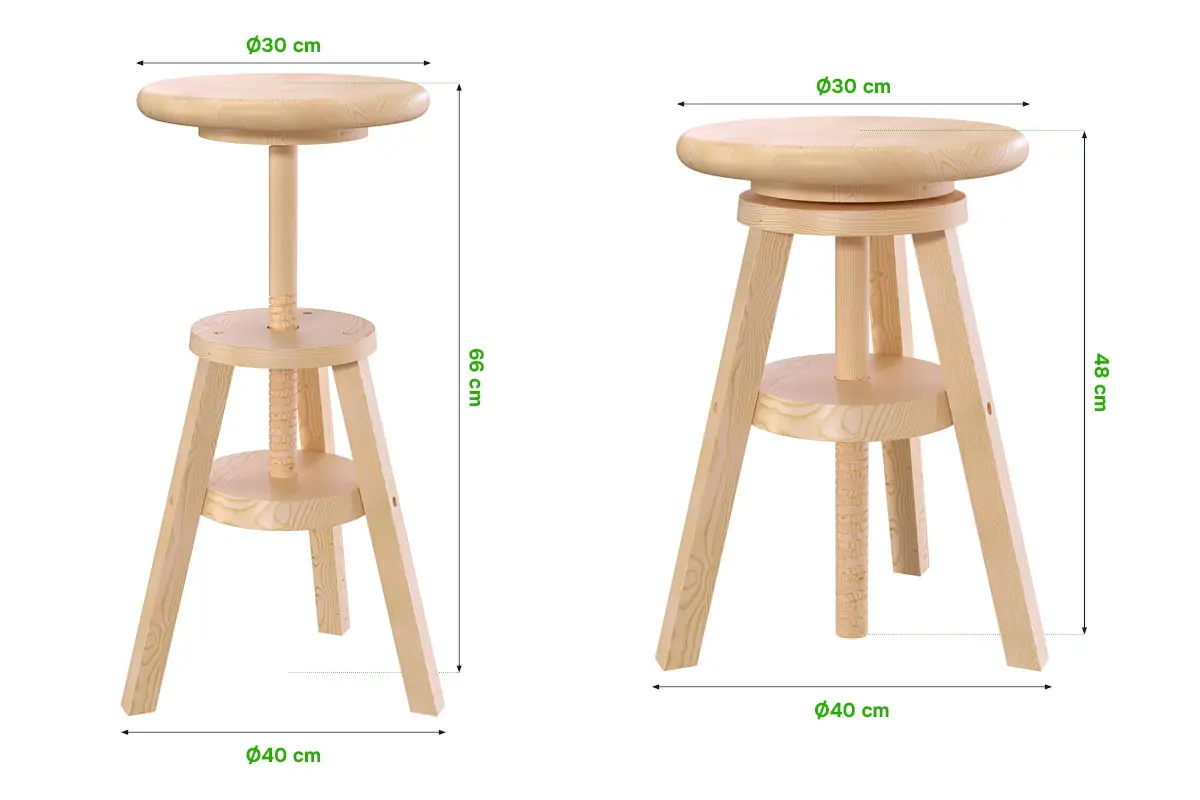 Tabouret réglable à vis en bois — vue 4