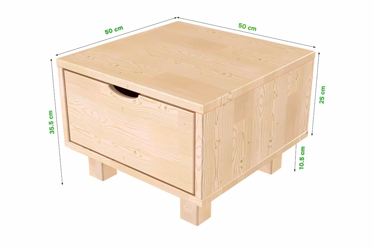 Table de chevet bois Cube + tiroir — vue 4