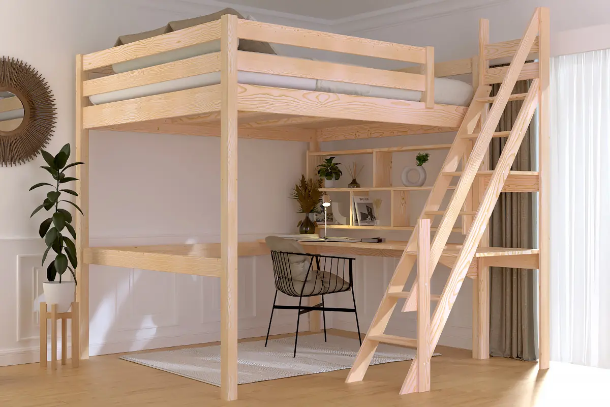 Lit Mezzanine bois Sylvia avec escalier de meunier — vue 6