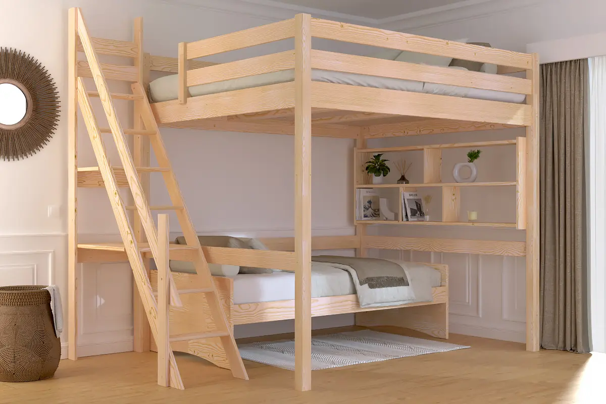 Lit Mezzanine bois Sylvia avec escalier de meunier — vue 4