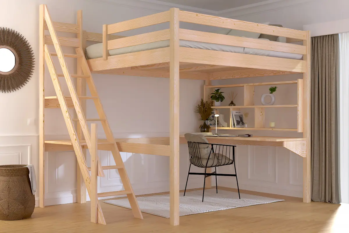 Lit Mezzanine bois Sylvia avec escalier de meunier — vue 3