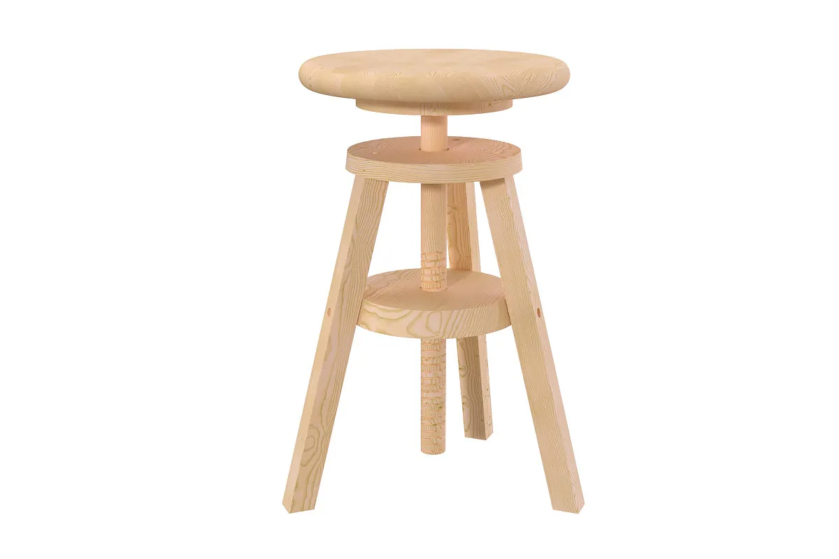 Tabouret réglable à vis en bois