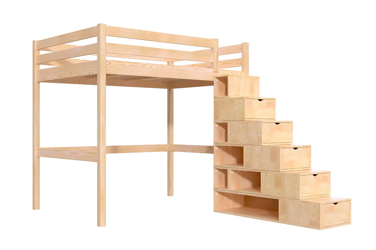 Lit mezzanine bois Sylvia avec escalier cube — vue 5