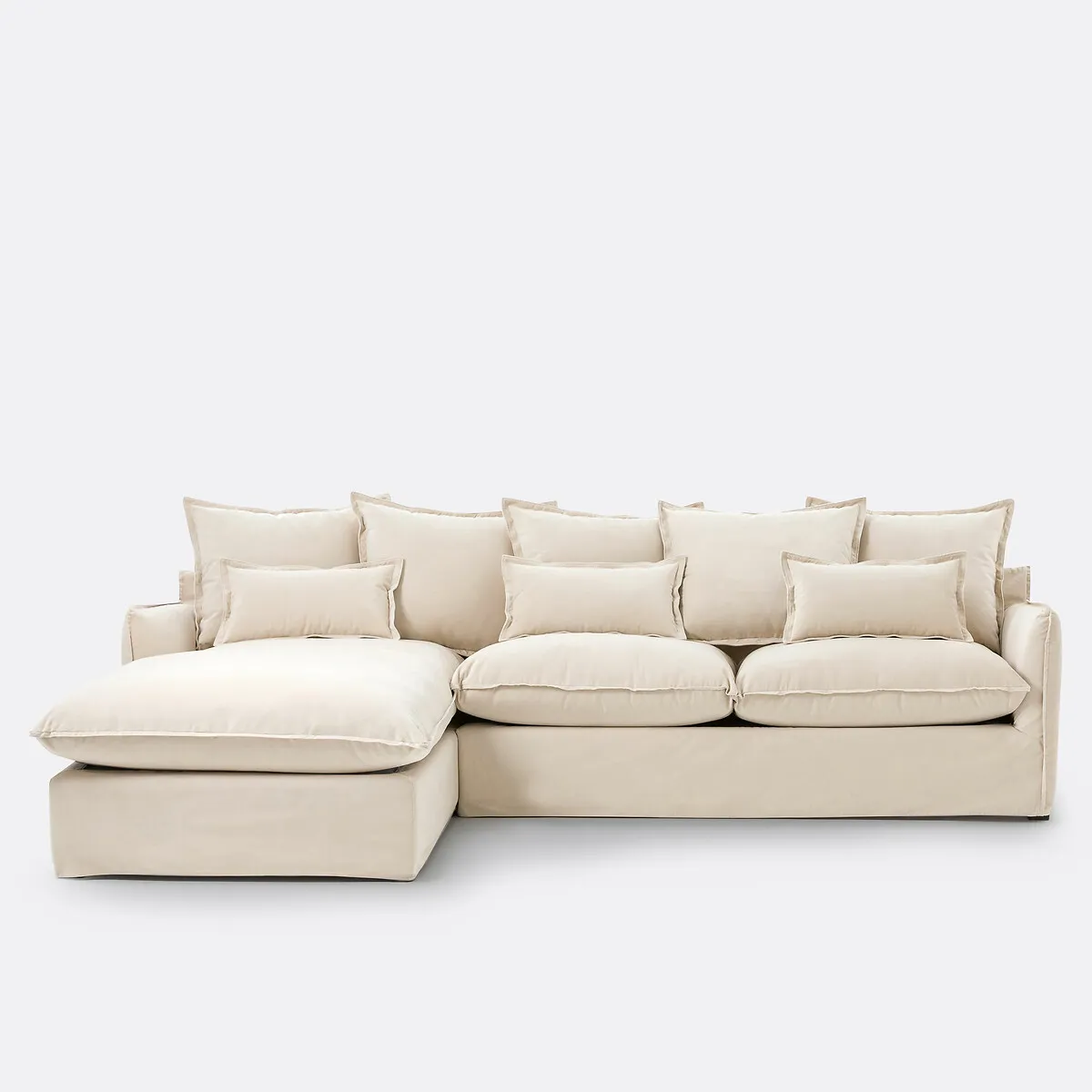 Canapé D'angle Gauche Convertible, Déhoussable, 4 Places, En Velours, ODNA