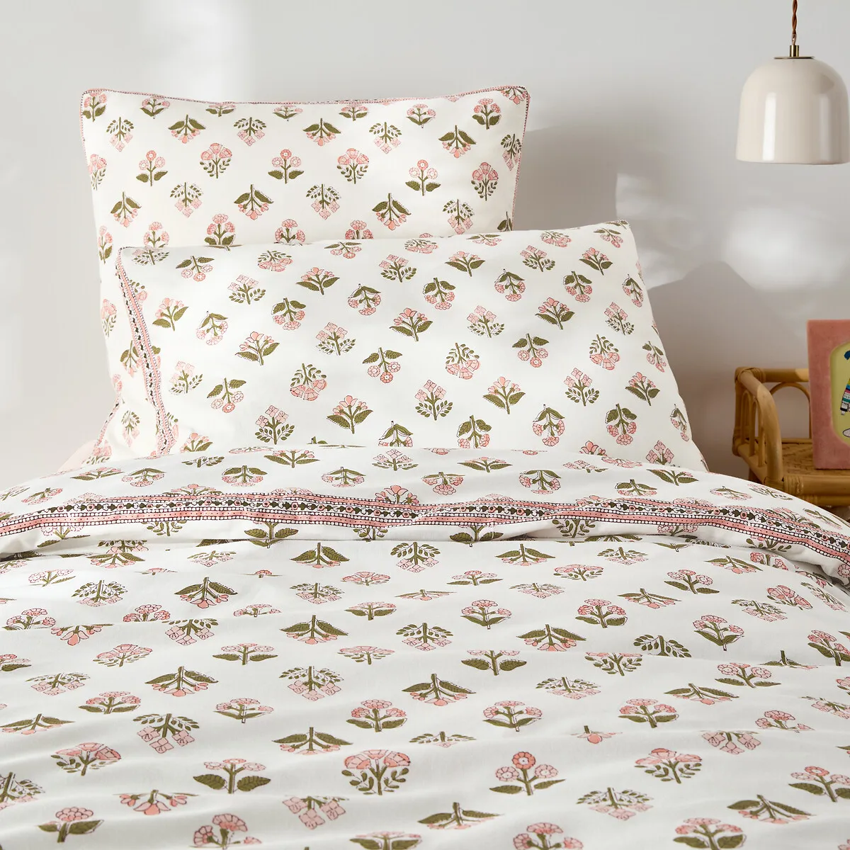 Housse De Couette Enfant, En Coton Lavé, Imprimé Fleurs, VANDI ECRU