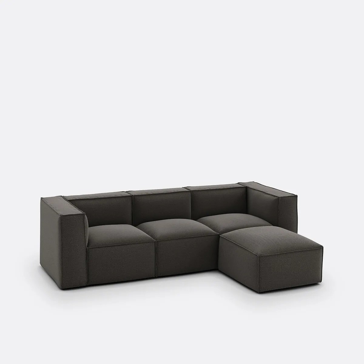 Canapé Modulable, 3 Places Et Pouf, En Tissu Texturé, SEVEN — vue 3