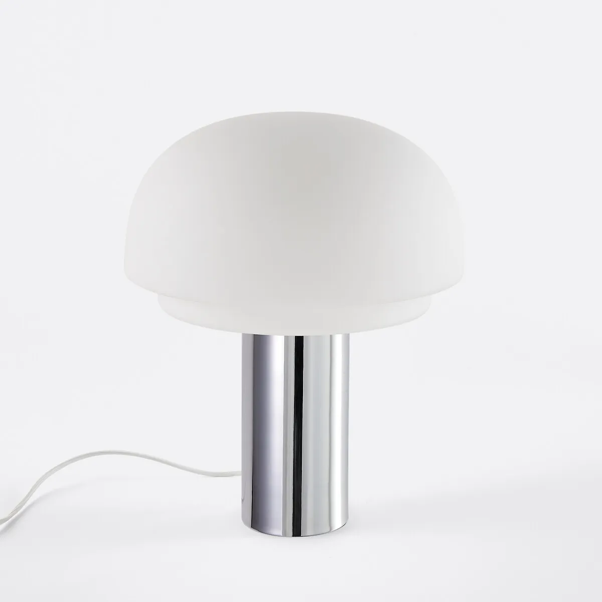 Lampe En Verre Opalin Et Métal Fer Chromé, Hauteur 43,1 Cm, AGATHILDA