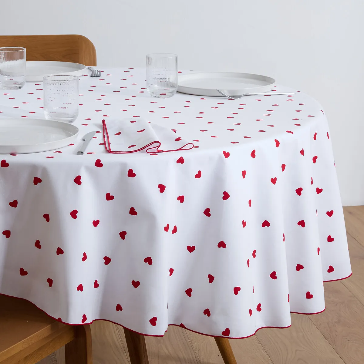 Nappe Ronde En Coton, Imprimé Cœurs, SCACCO