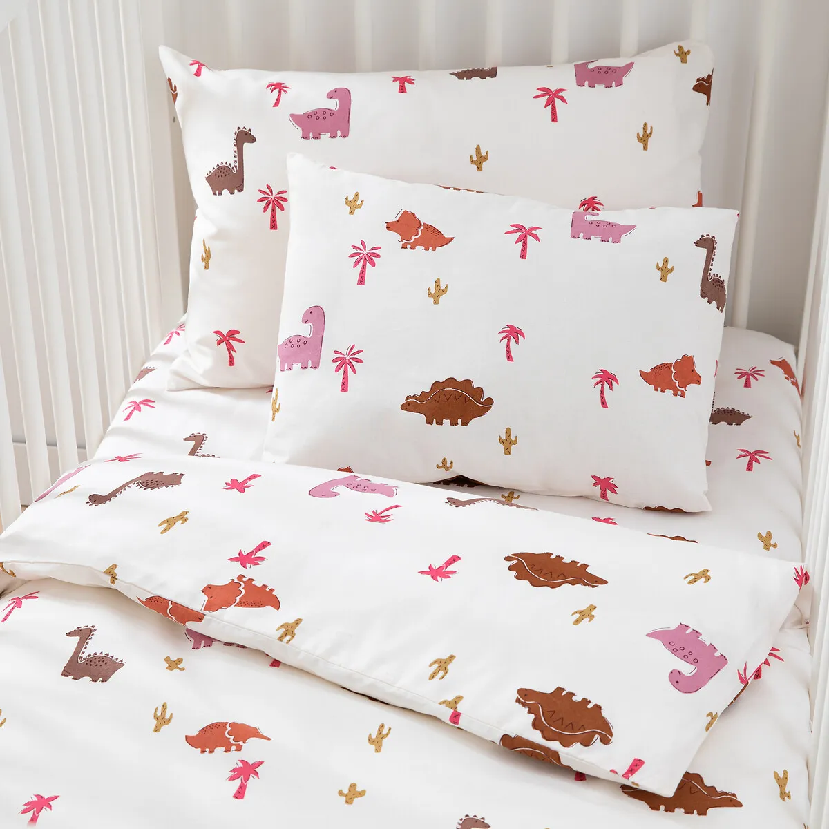 Taie D'oreiller Bébé En Coton, Dino Pop Rose