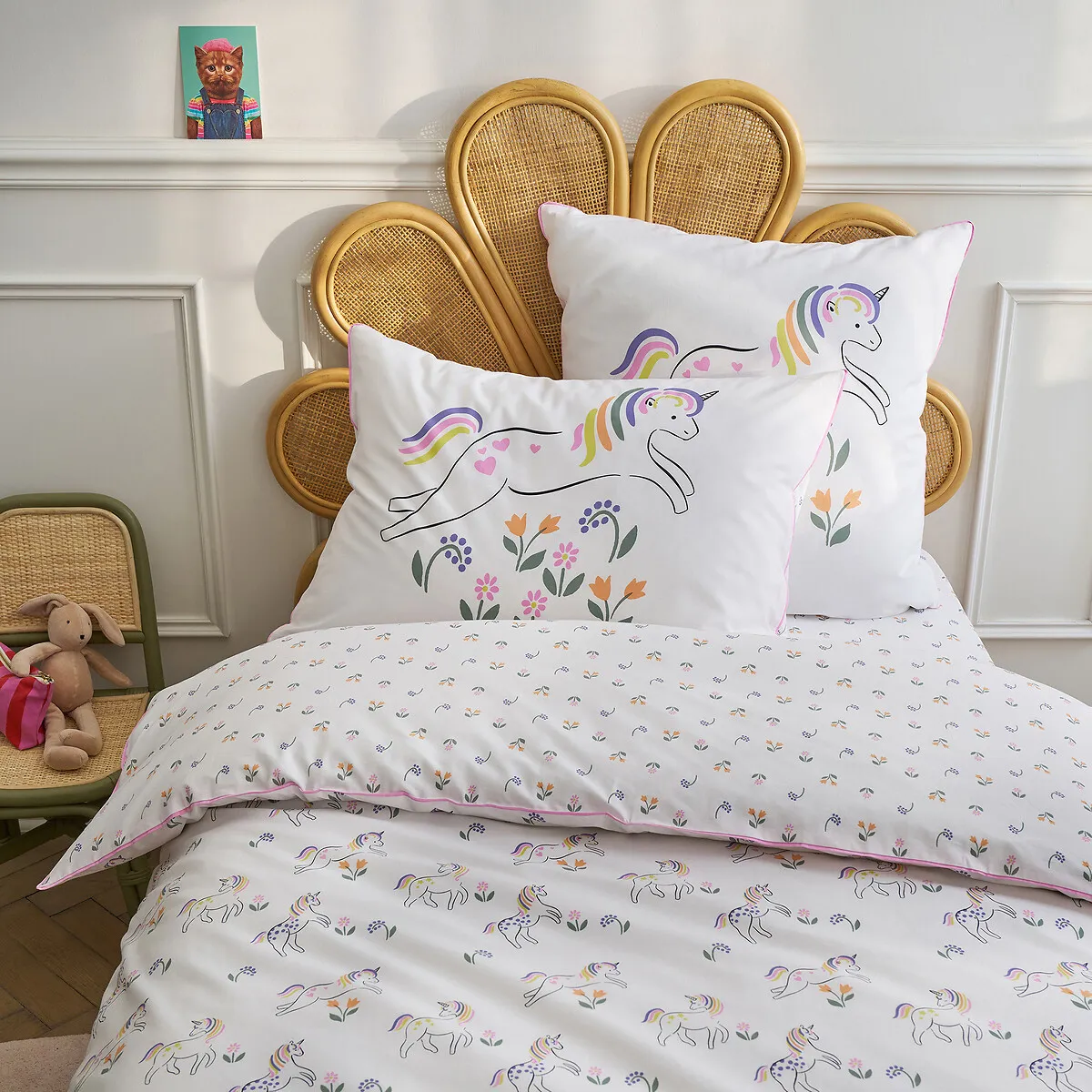 Drap-housse Enfant, En 50% Coton Recyclé, Bonnet 25 Cm, Imprimé Licornes, TAMILA — vue 3