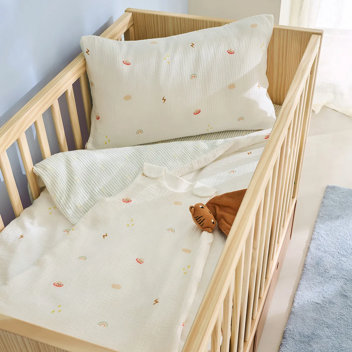 Drap-housse Bébé, En Gaze De Coton, Bonnet 17 Cm, Imprimé Planètes, DIEGO — vue 3