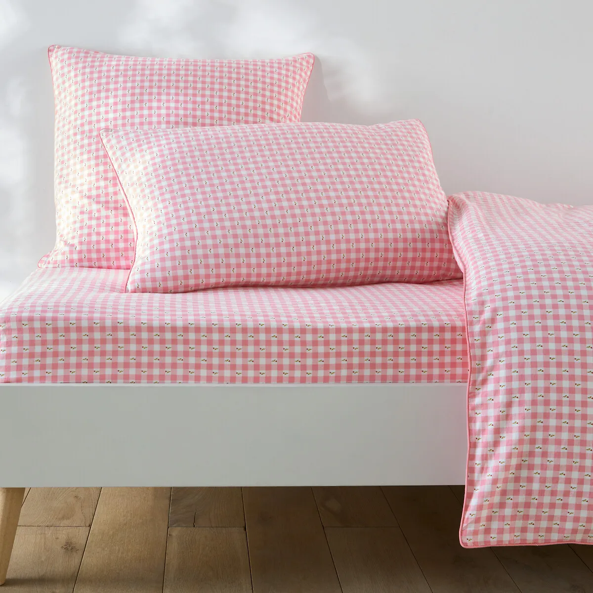 Drap-housse En Coton Lavé, Vichy Fleuris