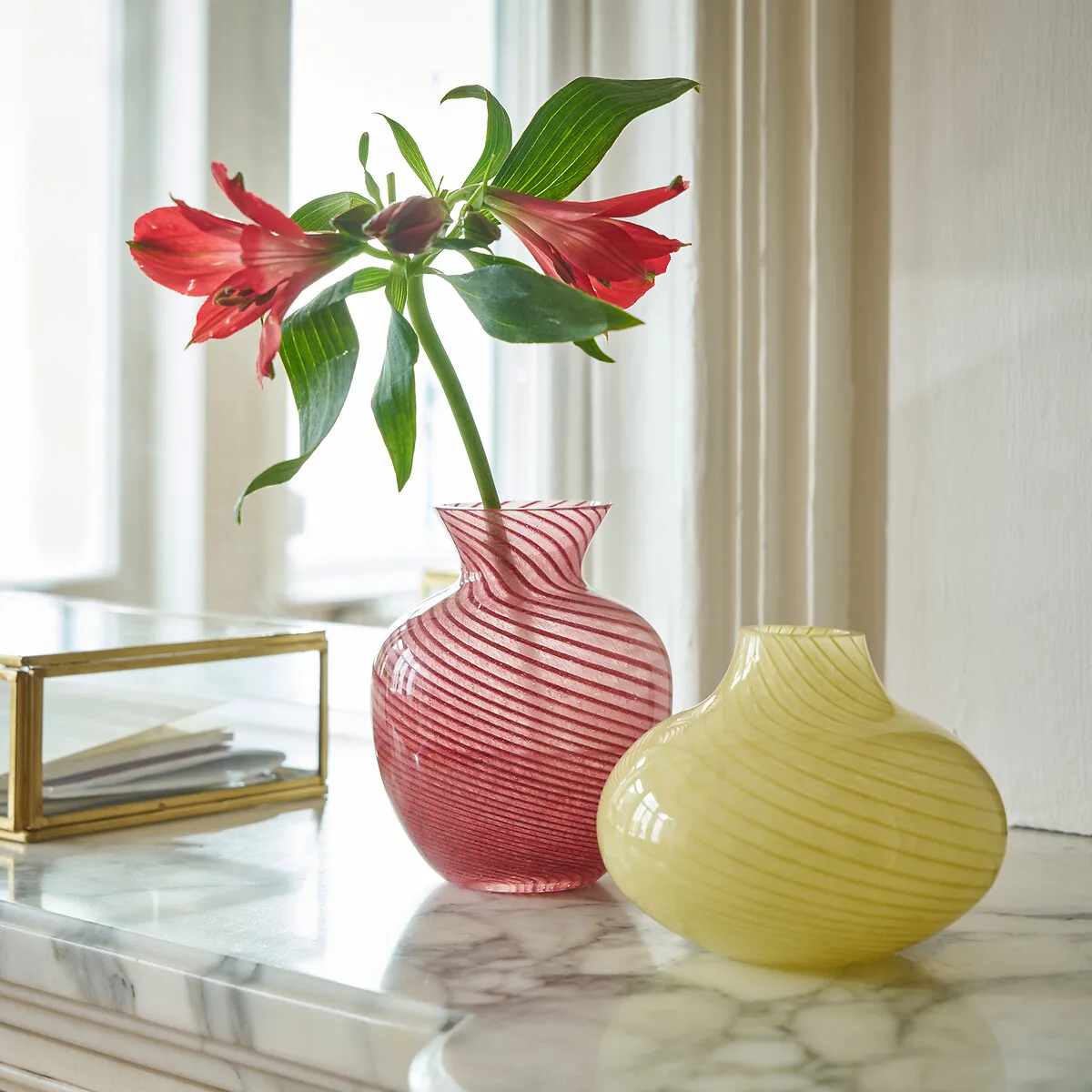 Vase En Verre Coloré Rose À Rayures, Hauteur 10,2 Cm, MARLIA — vue 3