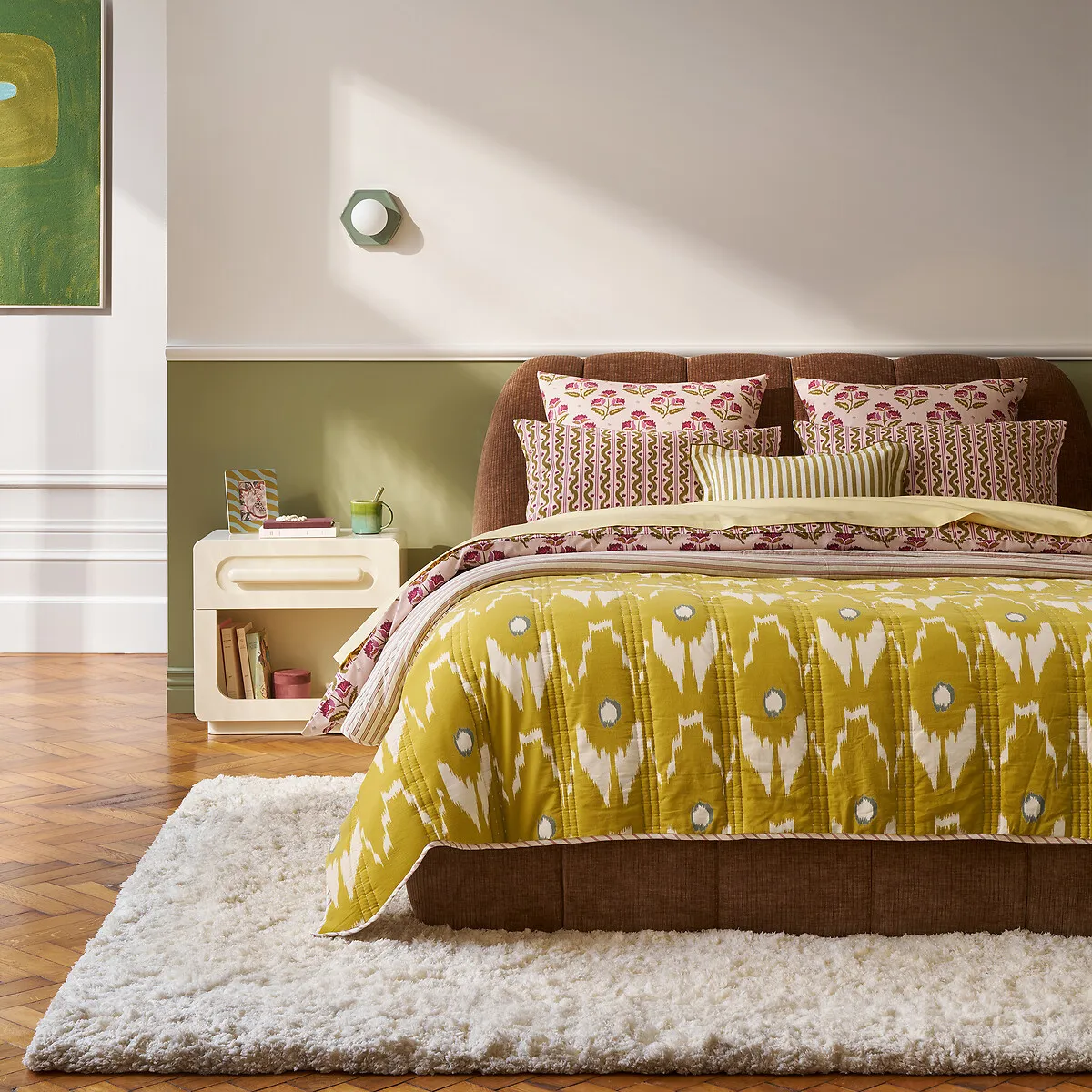 Couvre-lit Kantha, Imprimé Ikat Et Rayures, Coton Lavé, ASTANA — vue 3